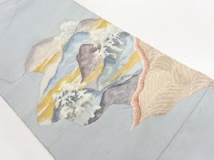 明綴れ山並に木々・波模様織出し袋帯